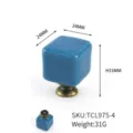 Blue square ceramic cabinet knob with vintage bronze base for drawers - Heightened Base (TCL975-4)