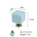 Light blue square ceramic drawer knob with antique brass base and 24mm dimension - Heightened Base (TCL975-6)