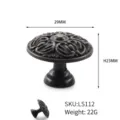 Vintage floral engraved zinc alloy cabinet knob pull in antique bronze finish for drawers - Distressed Relief Style (LS112) / Diameter 29mm Height 23mm