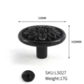 Vintage black floral zinc alloy cabinet knob pull with 32mm diameter for drawers - Diameter 32mm Height 20mm