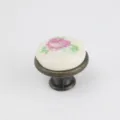 Antiker Keramik Möbelknopf mit Rosen Muster Schubladen Griff Messing Bronze Hardware - Rosa Blume / TCL334-1