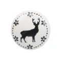 White ceramic drawer knob featuring a black deer silhouette and floral pattern for kids - Deer Style (TCL813-1)
