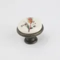 Keramik Möbelknopf mit floralem Design und bronzenem Sockel für Schränke und Schubladen. - Weizenähre / TCL334-4