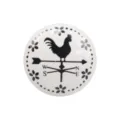 Round ceramic cabinet knob with decorative black rooster and weather vane design - Rooster Style (TCL813-3)