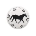 White round ceramic furniture knob featuring black horse silhouette and floral border - Horse Style (TCL813-2)