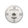White ceramic drawer knob featuring a vintage clock face design and Potter-Stone print - Simple Roman Dial Style (TCL857)