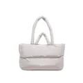 Stylish light grey puffer tote bag with quilted texture and dual shoulder handles. - One Size / Light Gray