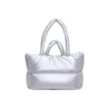 Stylish silver metallic puffer tote bag made of space cotton material for winter. - One Size / Silver
