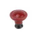 Bouton de meuble rond en céramique rouge avec bordure perlée et base en bronze - Style Rouge (TCL511) / Trou Unique