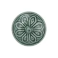 Runder Keramik Möbelknopf mit grünem Blumen Relief Muster, einzelnes Loch Schubladen Griff. - Grün