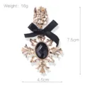 Elegant vintage black ribbon bow brooch with cross pendant and black gemstone, 7.5cm size - Cross Bow Brooches