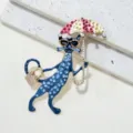 Creative blue cat brooch featuring a cat with sunglasses and a polka dot umbrella - Dark Blue Polka Dot Umbrella Cat Style