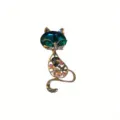 Elegant cat brooch featuring colorful crystals and a polished gold-tone frame - Hollow Multicolor Rhinestone Cat Style