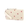 Nahaufnahme eines cremefarbenen Cord-Federmäppchens mit bestickten Erdbeermustern - Erdbeerstickerei / Beige (Erdbeere)
