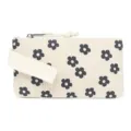 Detailaufnahme der Cord-Federtasche mit Blumenmuster, Handschlaufe und Seil-Zipper - Beige (Blumen)