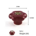 Red petal ceramic furniture knob, 37mm diameter cabinet door handle, single hole pull - Floral Pattern TCL965-3+JS093-1