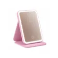 Portable pink LED makeup mirror with foldable PU stand and touch sensor - 1 Piece/Pack / Peach Pink