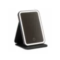 Portable foldable LED makeup mirror with black PU leather case and circular touch sensor - 1 Piece/Pack / Graphite Black