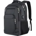 Large capacity charcoal grey business laptop backpack with integrated USB charging port - 18 Inch / Black