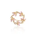 Elegant leaf circular brooch featuring pink marquise crystals and a gold finish - Pink Gold Wreath Style