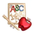 Creative Teacher's Day apple brooch with ABC pencil design and sparkling rhinestones - Letter Apple (ABC/1+2=3)
