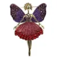 Elegant ballerina brooch with purple butterfly wings and red rhinestone skirt - Purple