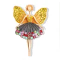 Elegant ballerina dancer brooch with sparkly butterfly wings and colorful rhinestones - Yellow