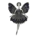 Elegant silver fairy ballerina brooch adorned with shimmering deep blue rhinestones - Black