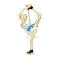 Elegant enamel figure skating girl brooch with gold finish for fashion accessories. - Blue