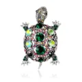 Vintage turtle brooch featuring vibrant emerald green and iridescent rhinestones pin - Silver Turtle Style (A2) / Silver Base Green Stone (A2)