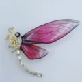 Elegant dragonfly brooch with purple translucent wings and crystal accents for suits - Purple-Red Gradient Dragonfly Brooch / Fuschia