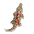 Luxury animal crocodile brooch with sparkling gold rhinestones and red gems for suits - Crocodile Shape / Gold Red