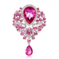 Luxurious pink rhinestone alloy brooch pin featuring a sparkling teardrop glass pendant - Water Drop Pendant Style (Brooch 11) / Pink