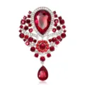 Luxury silver-tone brooch with red teardrop gemstone and sparkling rhinestones - Water Drop Pendant Style (Brooch 10) / Dark Red