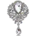 Luxury silver alloy brooch with teardrop crystal and iridescent rhinestones - Water Drop Pendant Style (Brooch 6) / AB White