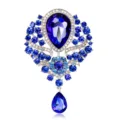 Elegant silver alloy brooch featuring large teardrop blue crystal and dangling pendant - Water Drop Pendant Style (Brooch 7) / Dark Blue