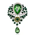 Luxurious vintage brooch with emerald green crystals and elegant pear-shaped pendant - Grass Green