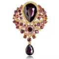Elegant luxurious vintage purple crystal teardrop pendant brooch in golden alloy finish - Purple