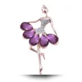 Elegante spilla da ballerina con cristalli viola e strass in finitura oro rosa lucido. - Viola