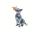Enchanting gray cat brooch featuring a gold butterfly on its nose fashion jewelry pin - Butterfly Kissing Nose Sitting Cat Style