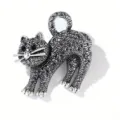 Sparkling black crystal cat brooch in silver-toned finish for fashion accessories - Silver Base Pave Black Rhinestone Cat Style