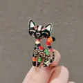 Vibrant multi-color enamel cat brooch pin featuring an artistic cute kitten design - Colorful Geometric Painted Cat Style (Style 22)