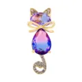 Elegant cat brooch featuring purple gradient crystals and golden rhinestone accents - Purple and Blue Gradient Artificial Crystal Cat Style (Style 27)