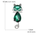 Cute cat brooch with green crystals and silver finish, 4.1cm height measurement shown. - Green Artificial Crystal Bow Cat Style (Style 28)