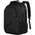 Detaillierte Seitenansicht des schwarzen Business-Laptop-Rucksacks mit USB-Ladeanschluss. - Schwarz