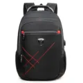 Mochila profesional negra para portátil con elegantes costuras rojas y puerto USB - Estilo de la serie 1502 (1502) / Negro