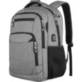 Detail of a large capacity gray business laptop backpack with external USB port - 18 Inch / Light Gray