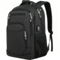 Large black business laptop backpack side view showing multiple compartments and USB port - 18 Inch / Solid Black