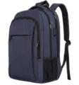 Mochila para portátil de negocios de gran capacidad con puerto de carga USB azul marino - Azul