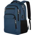 Large capacity men's travel backpack in navy blue with integrated USB charging port - 18 Inch / Dark Blue